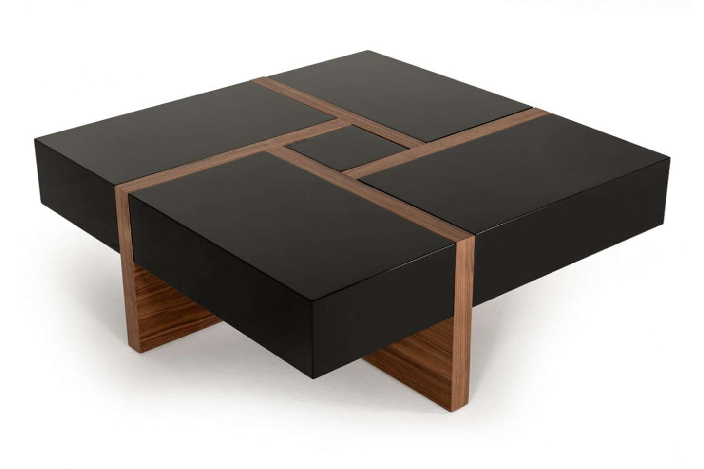 Modrest Makai Modern Black and Walnut Square Coffee Table with Storage