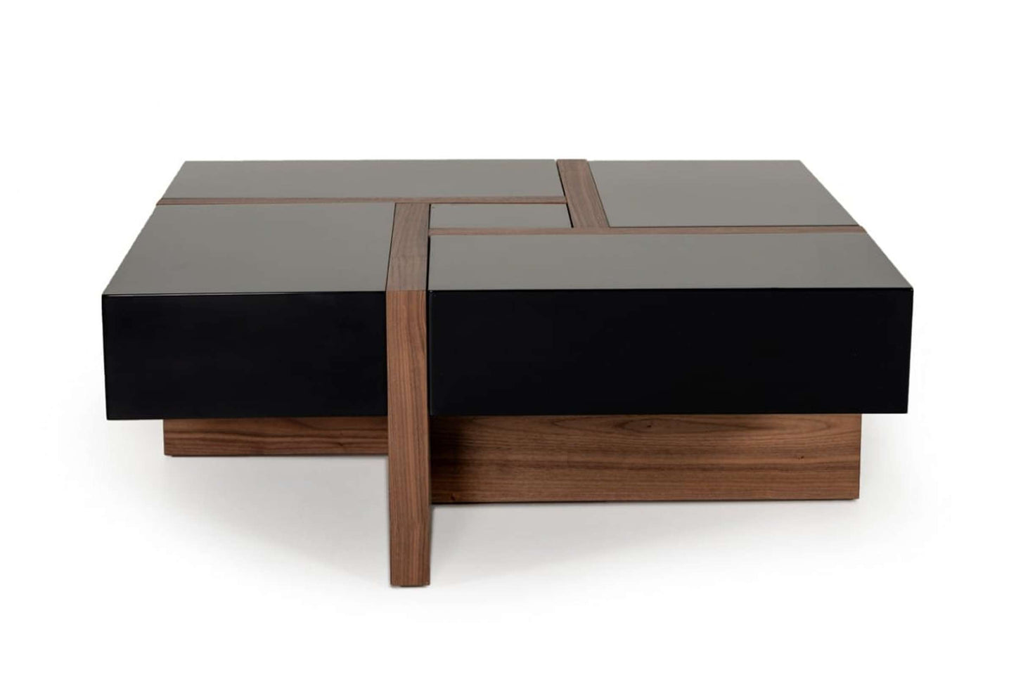 Modrest Makai Modern Black and Walnut Square Coffee Table with Storage