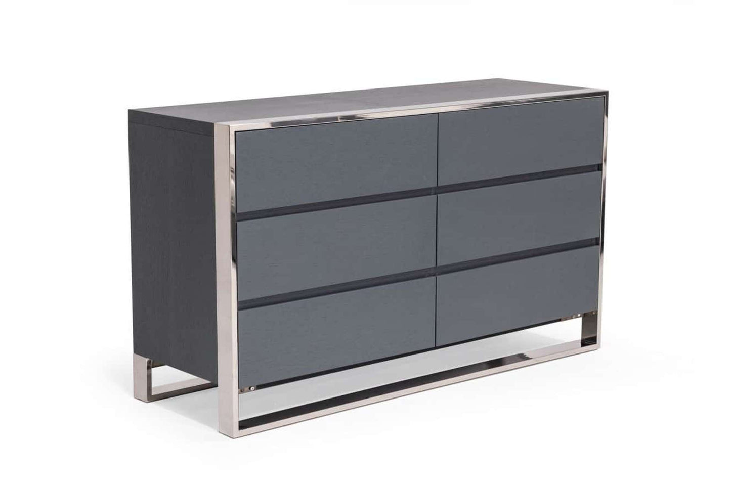 Modrest Jolene Modern Grey Oak Veneer 6-Drawer Dresser with Stainless Steel Frame