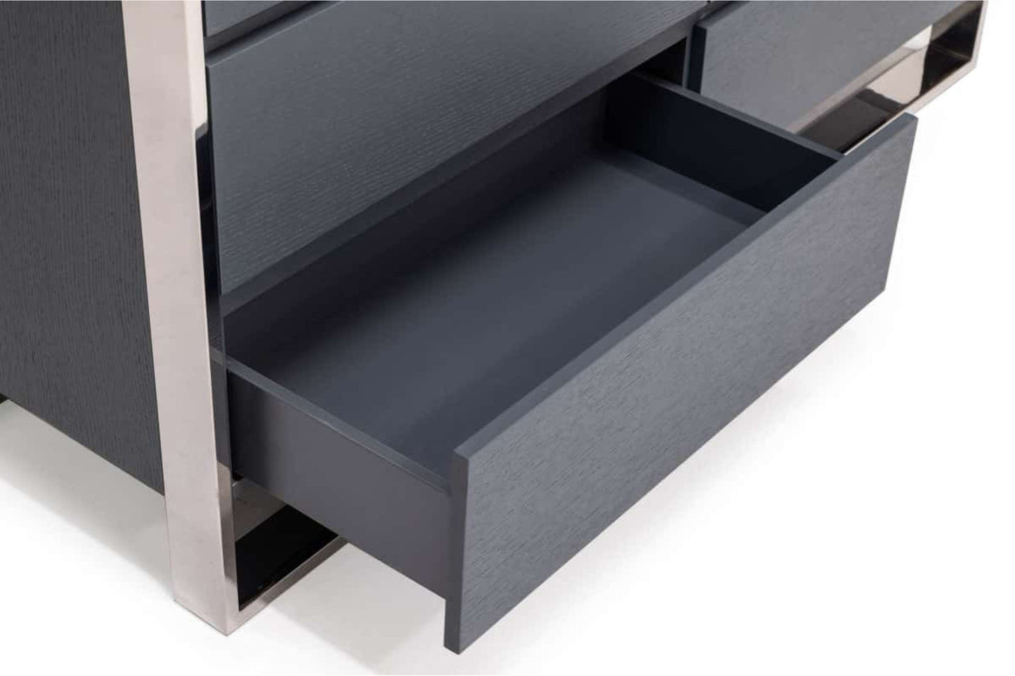 Modrest Jolene Modern Grey Oak Veneer 6-Drawer Dresser with Stainless Steel Frame