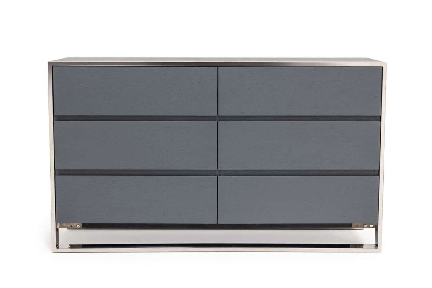 Modrest Jolene Modern Grey Oak Veneer 6-Drawer Dresser with Stainless Steel Frame