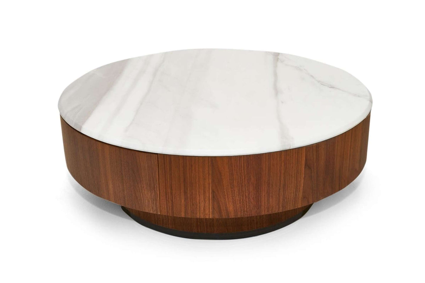 Nova Domus Hilton Modern Walnut and White Marble Round Coffee Table