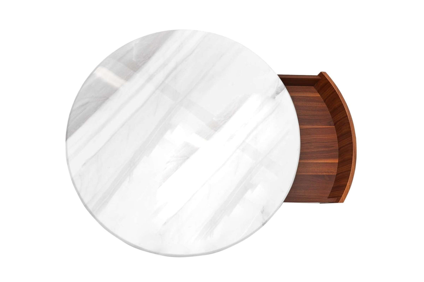 Nova Domus Hilton Modern Walnut and White Marble Round Coffee Table