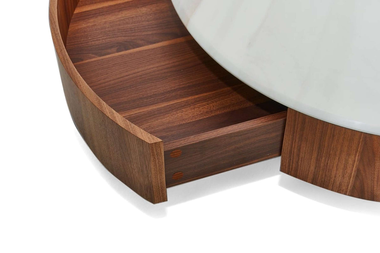 Nova Domus Hilton Modern Walnut and White Marble Round Coffee Table