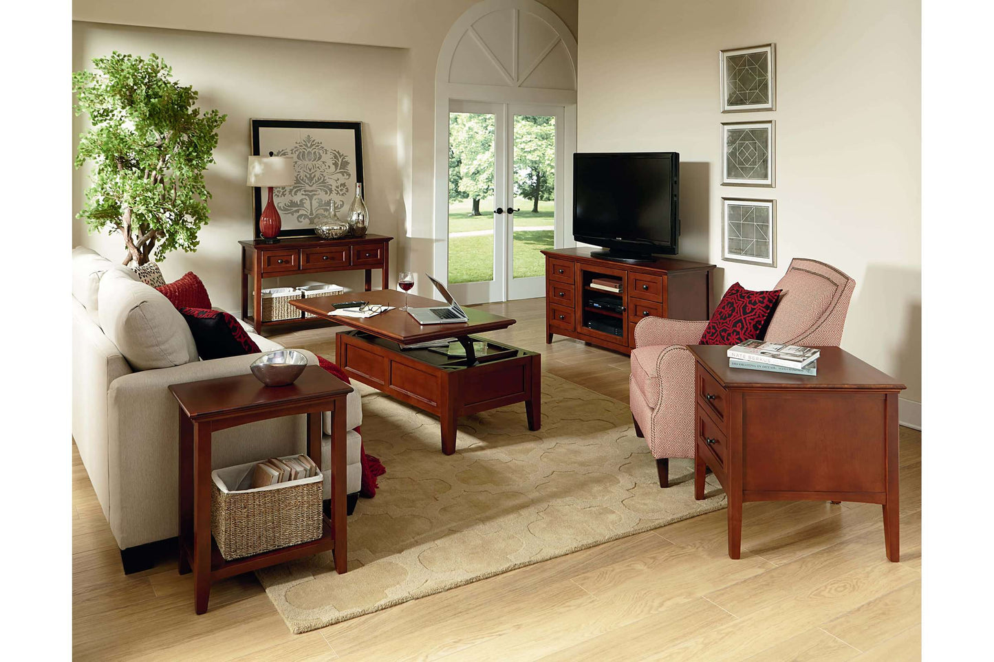 McKenzie Lift Top Coffee Table, Glazed Antique Cherry Finish