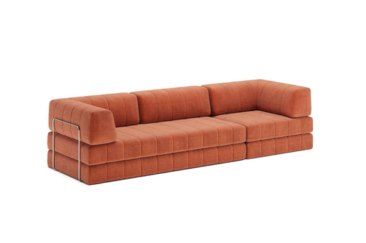 CozyPad Sleeper Sofa Grand with Arms Esina Rust Orange Convertible 3-Seater