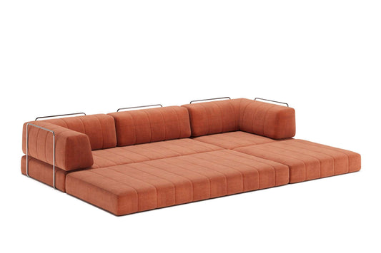 CozyPad Sleeper Sofa Grand with Arms Esina Rust Orange Convertible 3-Seater