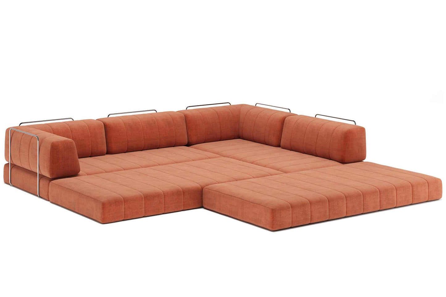 CozyPad Sleeper Sofa L-Shape with Arms - Rust Orange Modular Sofa