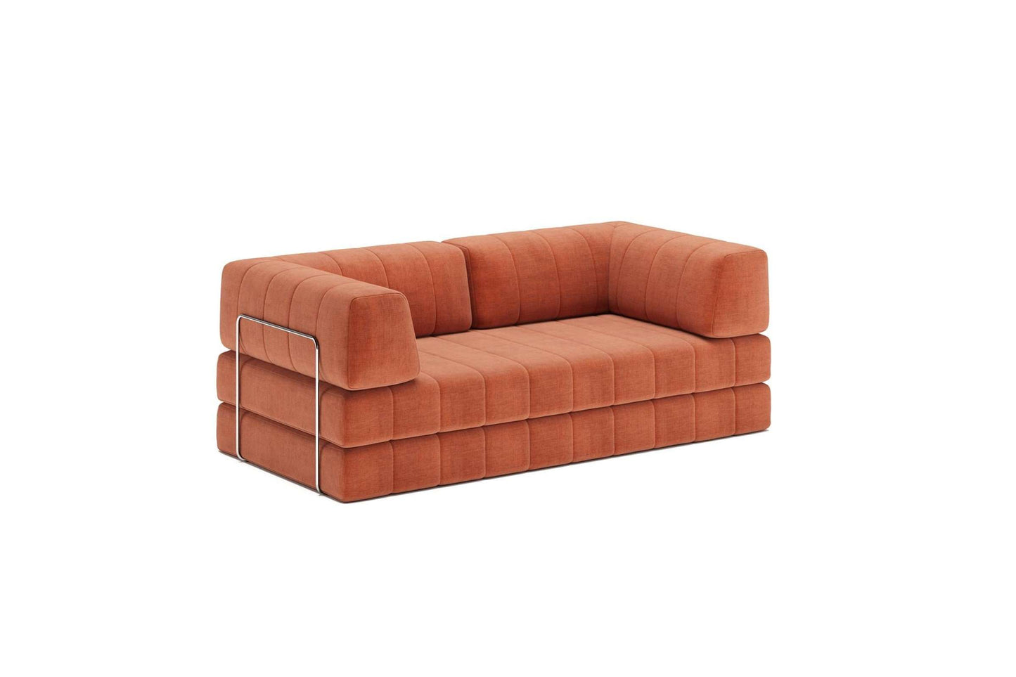 CozyPad Sleeper Sofa with Arms Esina Rust Orange - Modular 1970s Inspired Convertible Sofa Bed