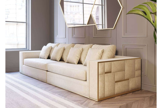 Divani Casa Mobray Glam Beige and Gold Fabric Sofa