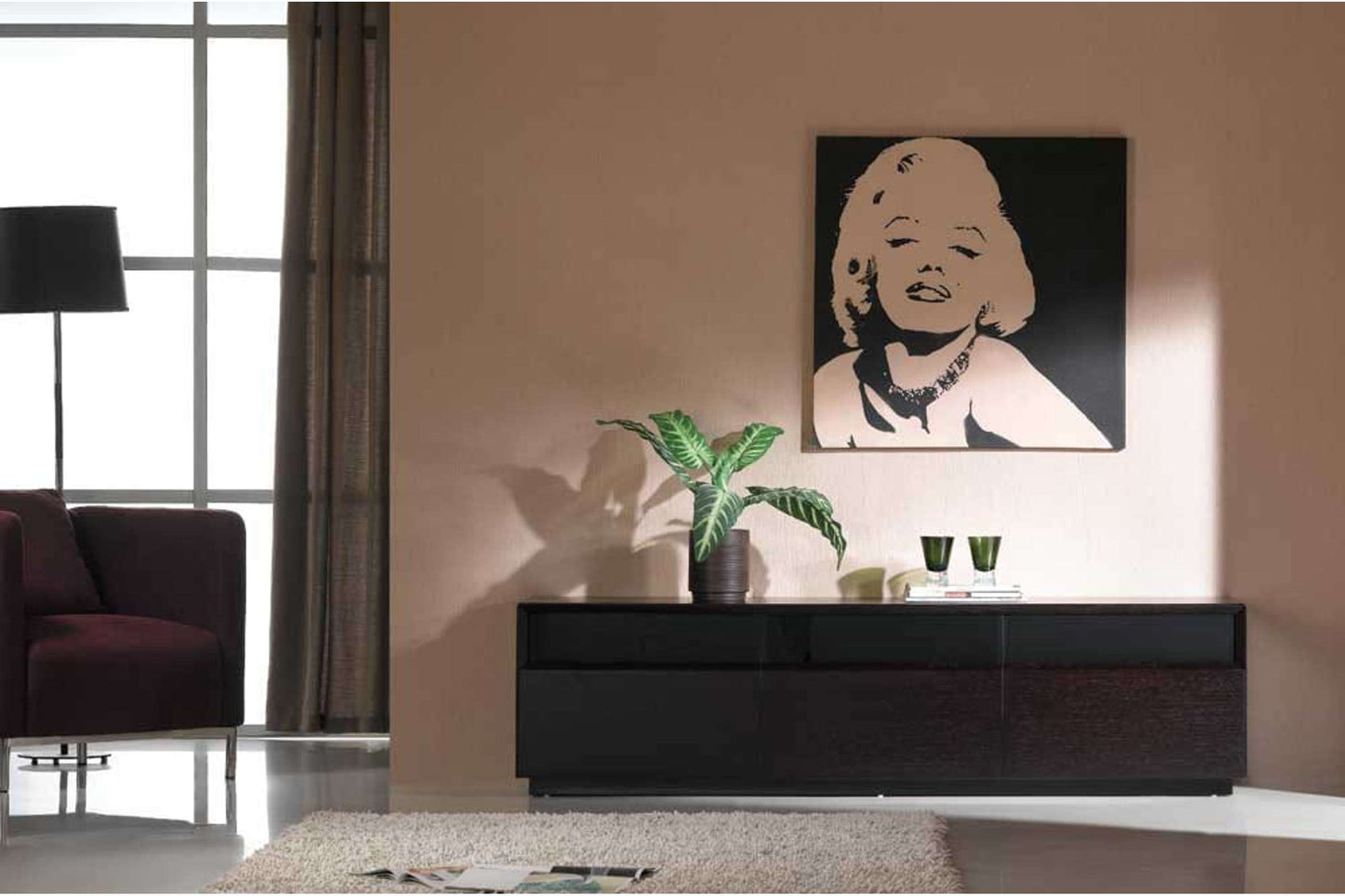 TV023 Dark Oak TV Stand with Black Accents - Modern Media Console
