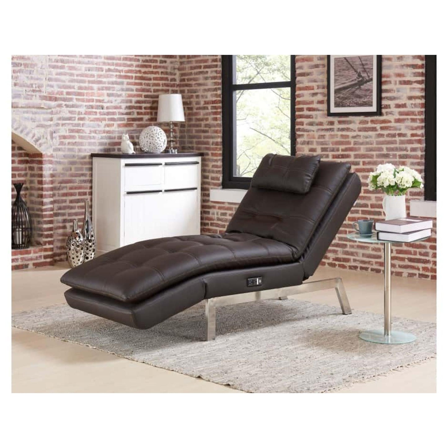 Ares Chaise Lounger in Brown Faux Leather