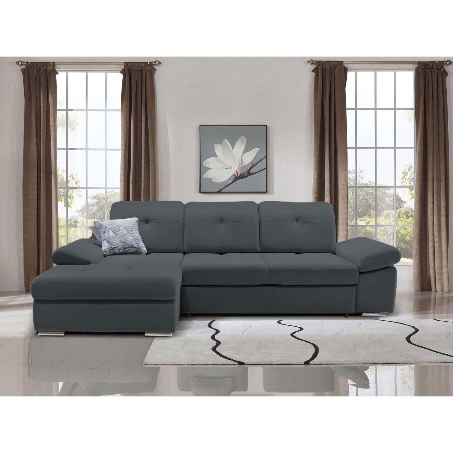 Lion Sectional Sofa Sleeper in Perfect Dark Gray