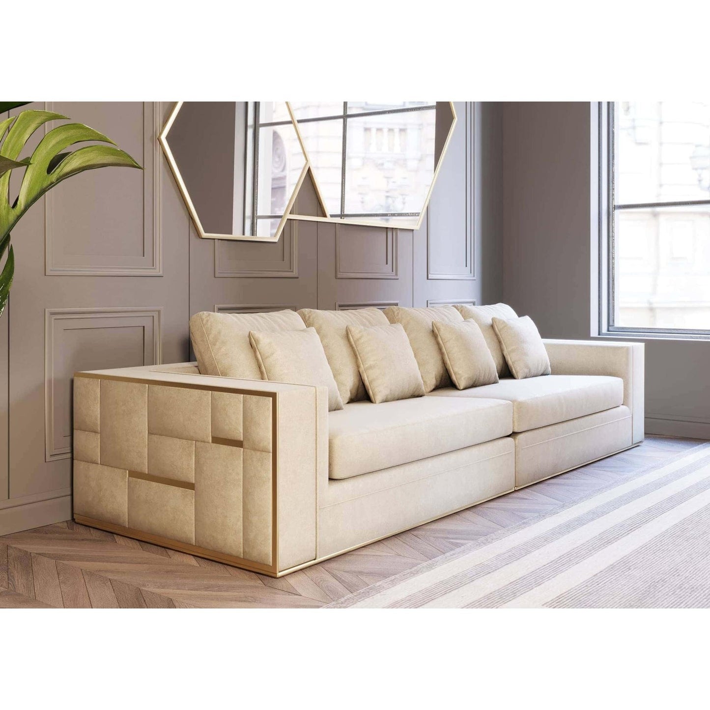 Divani Casa Mobray Sofa in Glam Beige and Gold Fabric
